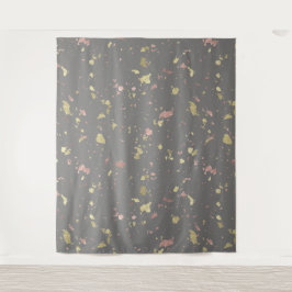 Matte goud en roze goud vlokken donkergrijs wandkleed