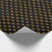 Matte Gouden Fleur-de-lis op Zwart Cadeaupapier (Hoek)