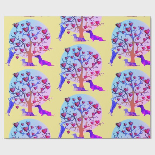 Matte inpakpapier, Valentijn Dachshund Hearts Cadeaupapier (Vlak)