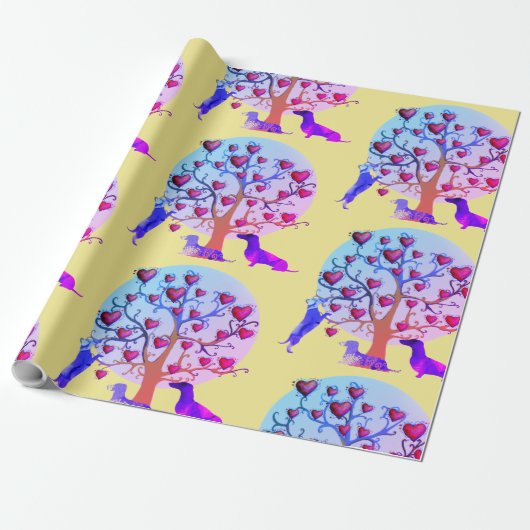 Matte inpakpapier, Valentijn Dachshund Hearts Cadeaupapier (Uitgerold)