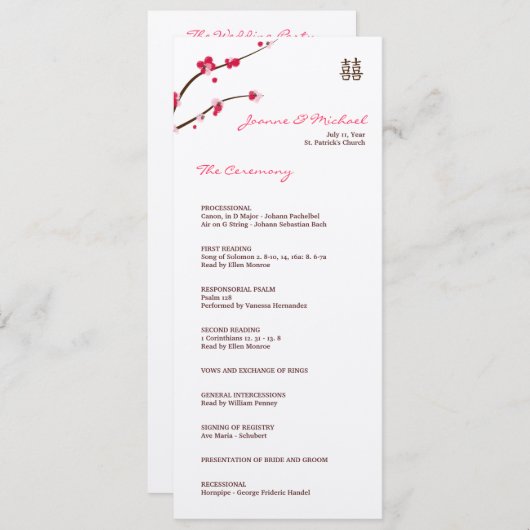 Matte kerry blossom bruiloft programmakaart (Voorkant / Achterkant)