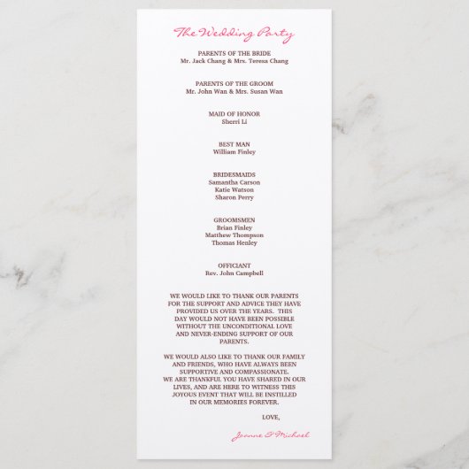 Matte kerry blossom bruiloft programmakaart (Achterkant)