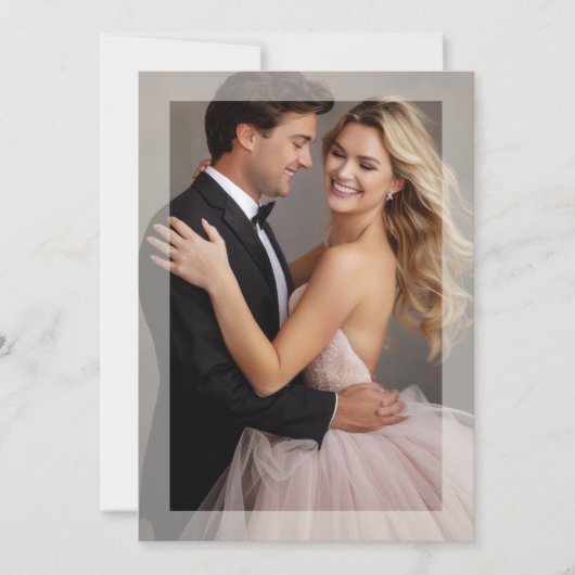 Matte lijst foto trouwdag gouden beige uitnodiging (Voorkant)