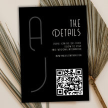Matte Monogram Minimaal QR-code Trouwkaart Zwart