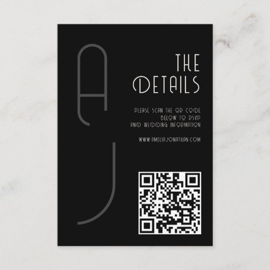  Matte Monogram Minimal Qr Code Wedding Black  Informatiekaartje (Voorkant)