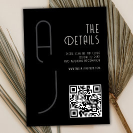 Matte Monogram Minimal Qr Code Wedding Black Informatiekaartje