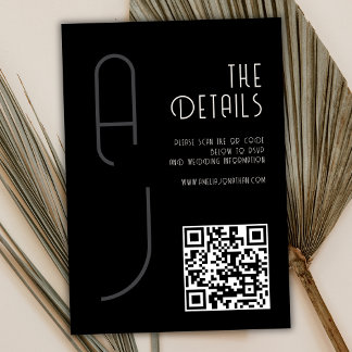 Matte Monogram Minimal Qr Code Wedding Black Informatiekaartje