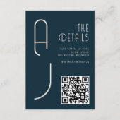 Matte Monogram Minimal Qr Code Wedding Navy Blue Informatiekaartje (Voorkant)