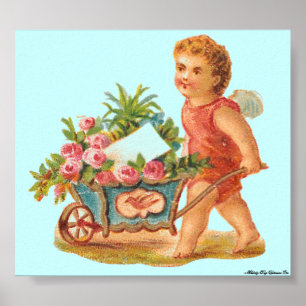 MATTE OP CANVAS VICTORIAANS ERA CUPID & ROOS CART POSTER