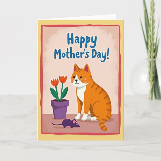 Matte Oranje Kat Vrolijke Kaart (Voorkant)