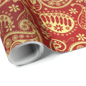 Matte pakpapier, 30 x 15 inch rood & goudpaisley cadeaupapier (Rol Hoek)