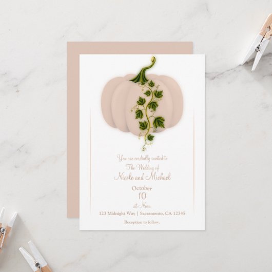 Matte Pink Storybook Fall Wedding Kaart (Voorkant / Achterkant in situ)