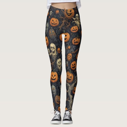 Matte Spooky Pumpkins Ghost Leggings (Voorkant)