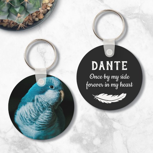 Matte Zwarte Veer Foto Pet Bird Memorial Sleutelhanger