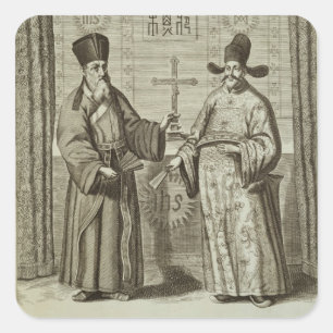 Matteo Ricci (1552-1610) en Paulus Li, uit 'Chin' Vierkante Sticker