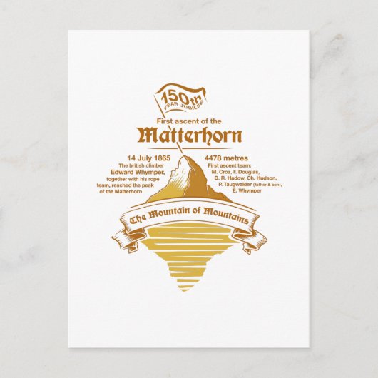 Matterhorn 150e Jaar Jubileum GOUD Briefkaart (Voorkant)