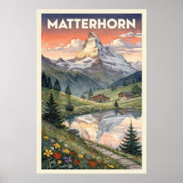Matterhorn Alpen Reisposter in Vintage Stijl Poster