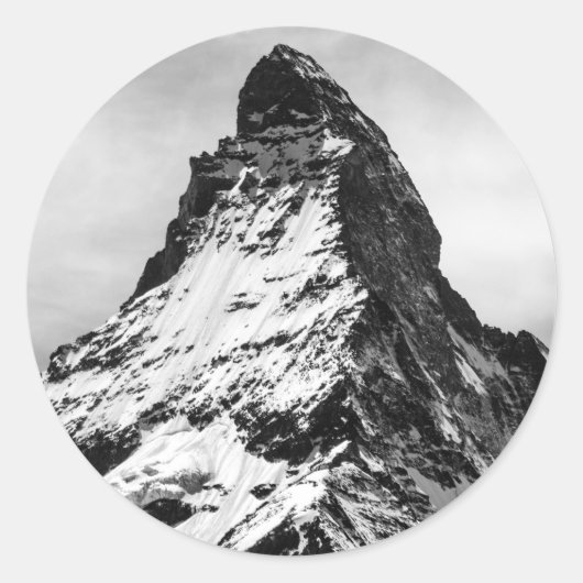 Matterhorn, Alpen zwart-wit Ronde Sticker (Voorkant)