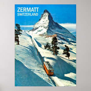 Matterhorn berg, Zwitserland, Zermatt, vintage Poster