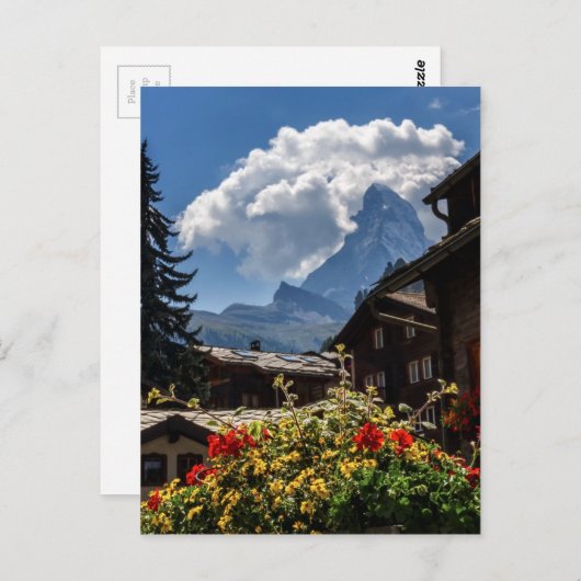 Matterhorn en Zermatt-dorpshuizen, Zwitserland Briefkaart (Voorkant / Achterkant)