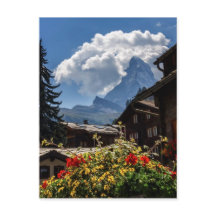 Matterhorn en Zermatt-dorpshuizen, Zwitserland