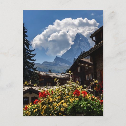 Matterhorn en Zermatt-dorpshuizen, Zwitserland Briefkaart (Voorkant)
