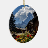 Matterhorn en Zermatt-dorpshuizen, Zwitserland Keramisch Ornament (Rechts)