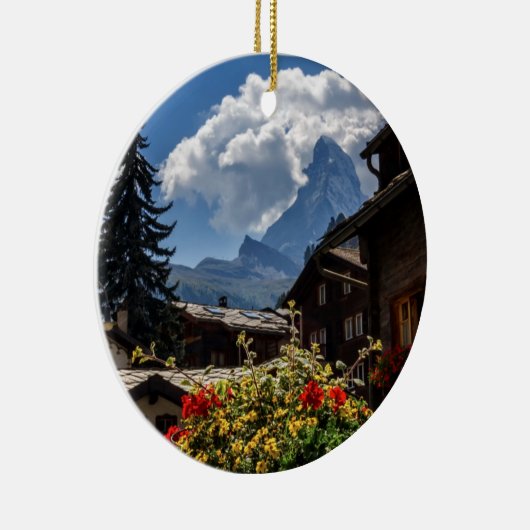 Matterhorn en Zermatt-dorpshuizen, Zwitserland Keramisch Ornament (Rechts)