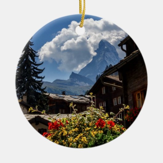 Matterhorn en Zermatt-dorpshuizen, Zwitserland Keramisch Ornament (Voorkant)