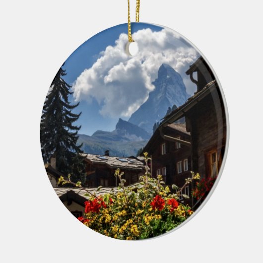 Matterhorn en Zermatt-dorpshuizen, Zwitserland Keramisch Ornament (Links)