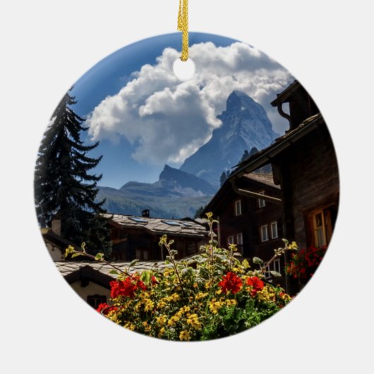 Matterhorn en Zermatt-dorpshuizen, Zwitserland Keramisch Ornament (Achterkant)