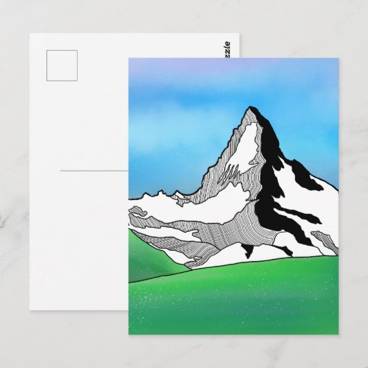 Matterhorn Zwitserland Line art waterverf Briefkaart (Voorkant / Achterkant)