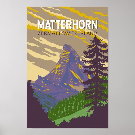 Matterhorn Zwitserland Reizen Kunst Vintage Poster (Voorkant)
