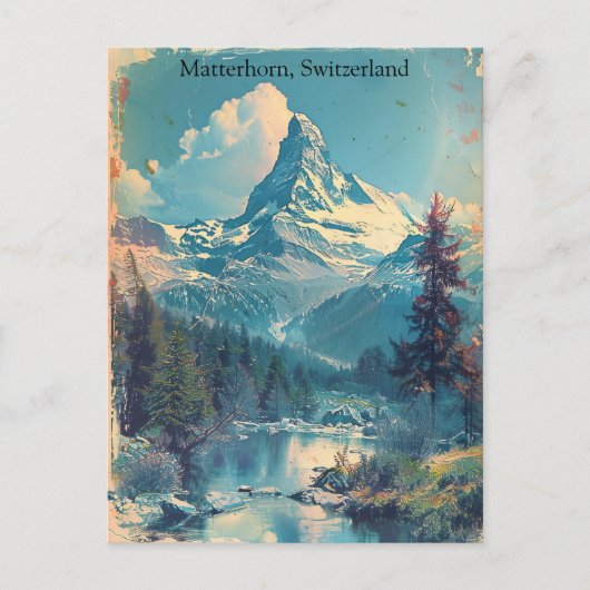 Matterhorn Zwitserland Zwitserse Alpen Vintage Briefkaart (Voorkant)