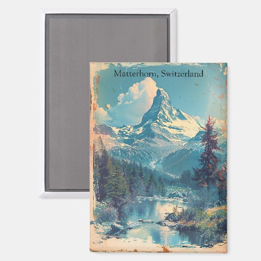 Matterhorn Zwitserland Zwitserse Alpen Vintage Magneet (Voorkant / Achterkant)