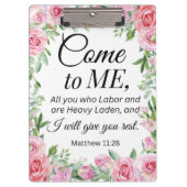 Matteüs 11:28 Motivatie Bijbelvers Floral Roos Klembord (Voorkant)