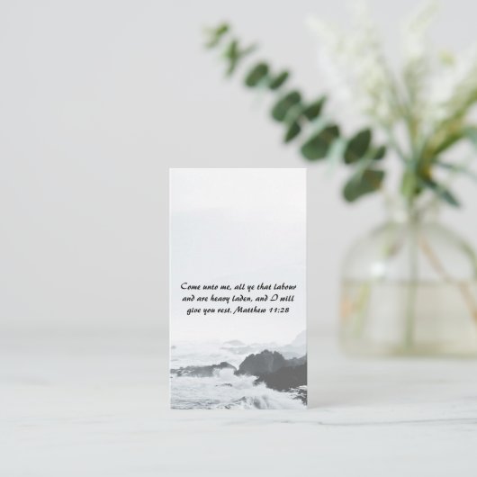 Matteüs 11:28 Ocean Red Sunset QR-code Visitekaartje (Staand voorkant)