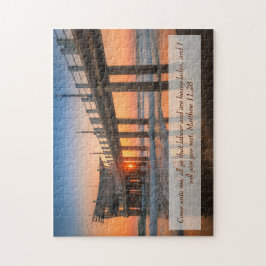 Matteüs 11:28 Pier bij de zonsondergang van de oce Legpuzzel