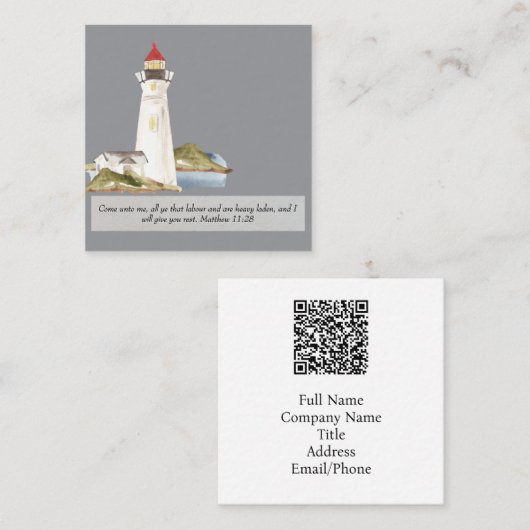 Matteüs 11:28 Vuurtoren Vierkante Visitekaartje (Voorkant / Achterkant)
