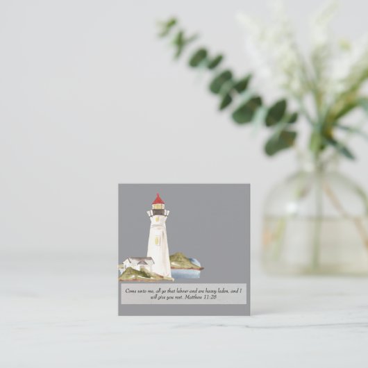 Matteüs 11:28 Vuurtoren Vierkante Visitekaartje (Staand voorkant)