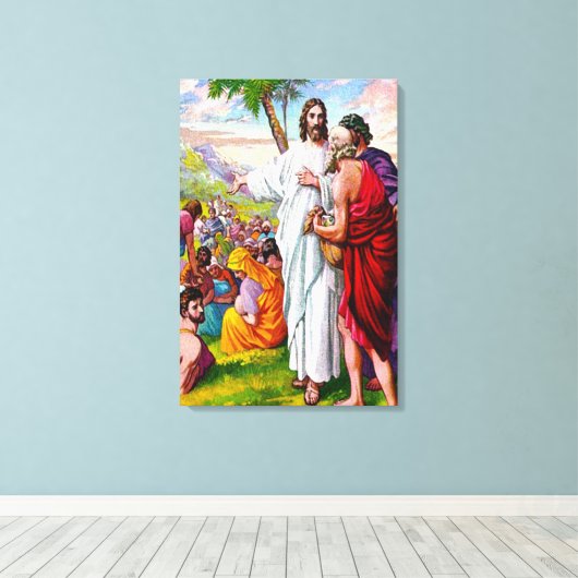 Matteüs 14:13-21 Jesus Feeds 5000 Mannen Canvas (Insitu (Houten vloer))