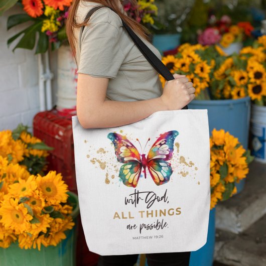 Matteüs 19:26 Alle dingen zijn mogelijk Vlinder Tote Bag