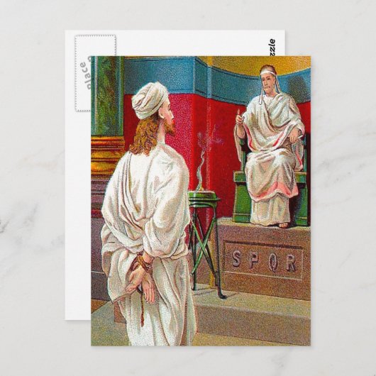 Matteüs 27:11-26 Pilatus ondervraagt briefkaart (Voorkant / Achterkant)