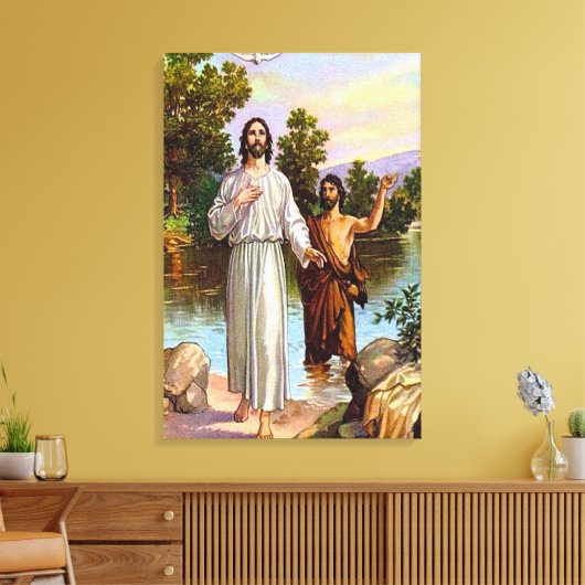 Matteüs 3:13-17 Jezus is gedoopt doek Canvas Afdruk (Insitu (Woonkamer))