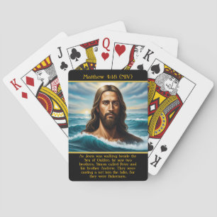 Matteüs 4:18 Jezus bij rustige oceaan in waterverf Pokerkaarten