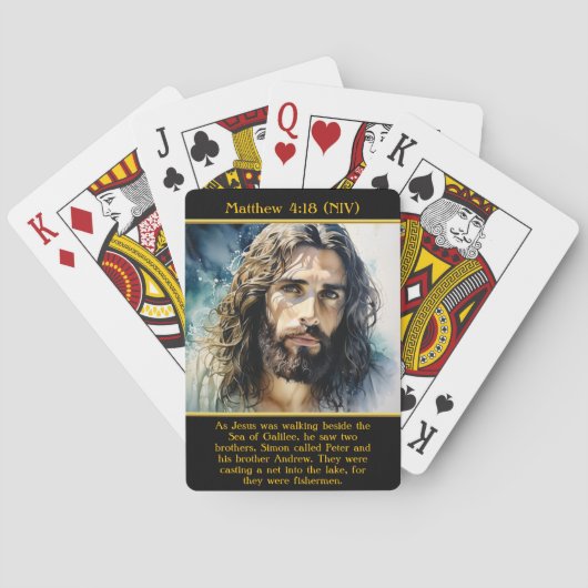 Matteüs 4:18 Jezus straalt rust uit in Waterverf Pokerkaarten (Achterkant)