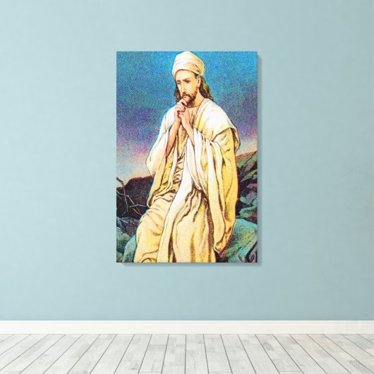 Matteüs 4:1-11 Satan verleidt Jezus omwikkeld doek Canvas Afdruk (Insitu (Houten vloer))