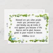 Matteüs 5:11-12 Gezegend bent u zaligheden Bijbel Briefkaart (Voorkant / Achterkant)