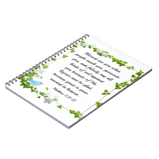 Matteüs 5:11-12 Gezegend bent u zaligheden Bijbel Notitieboek (Linkerzijde)