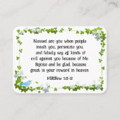 Matteüs 5:11-12 Gezegend bent u zaligheden Bijbel Visitekaartje (Voorkant)